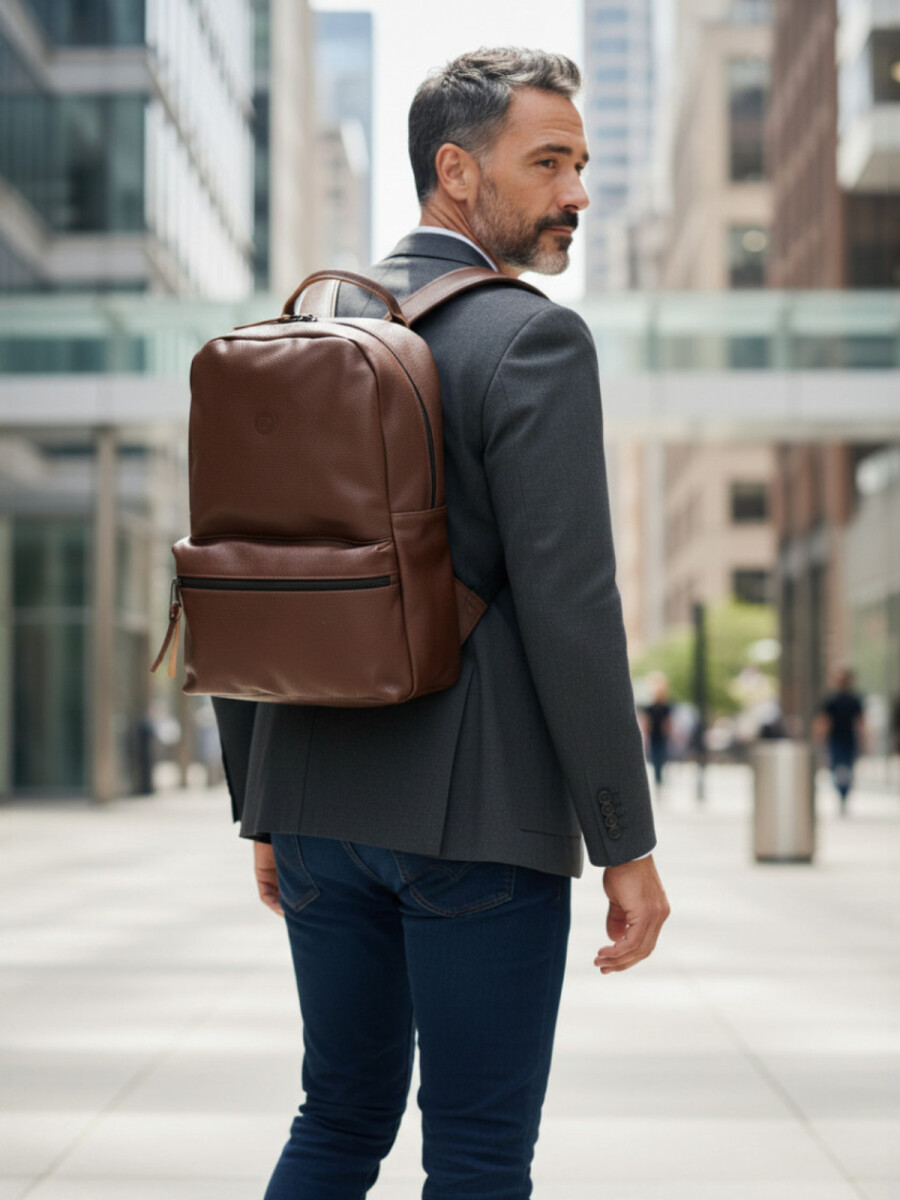Mochila de cuero urbana - Marrón 