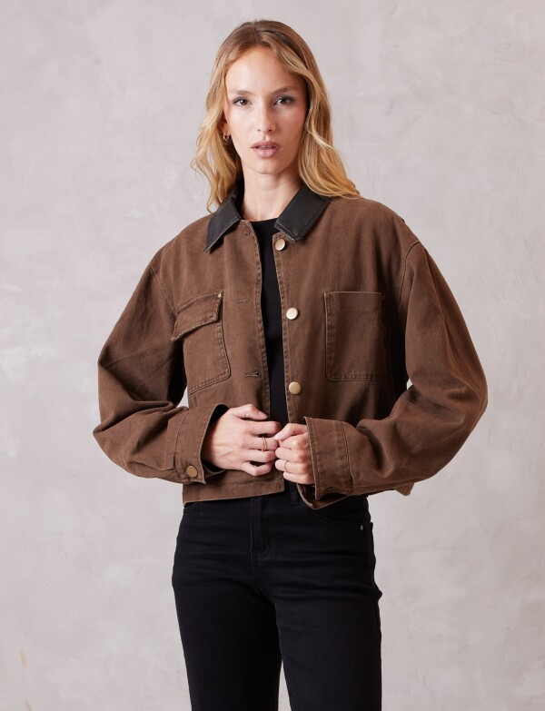 Campera Denim & Eco Cuero MARRON