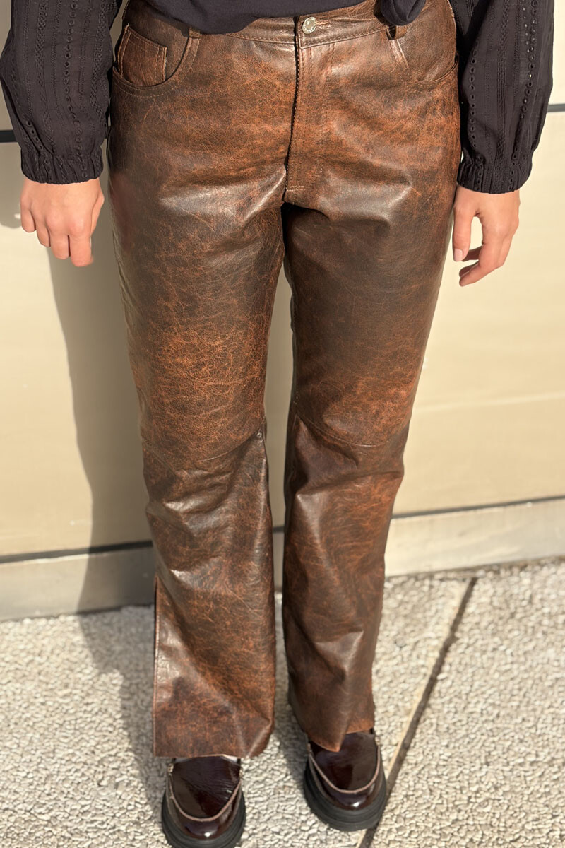 Leather Pant Marron gastado