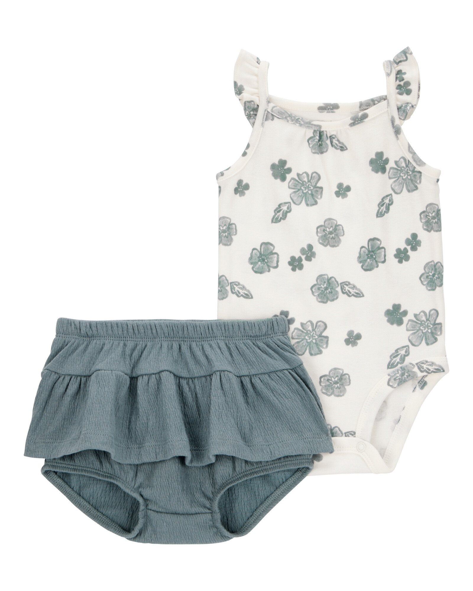Set dos piezas de algodón, short y body con volados, diseño floral Sin color