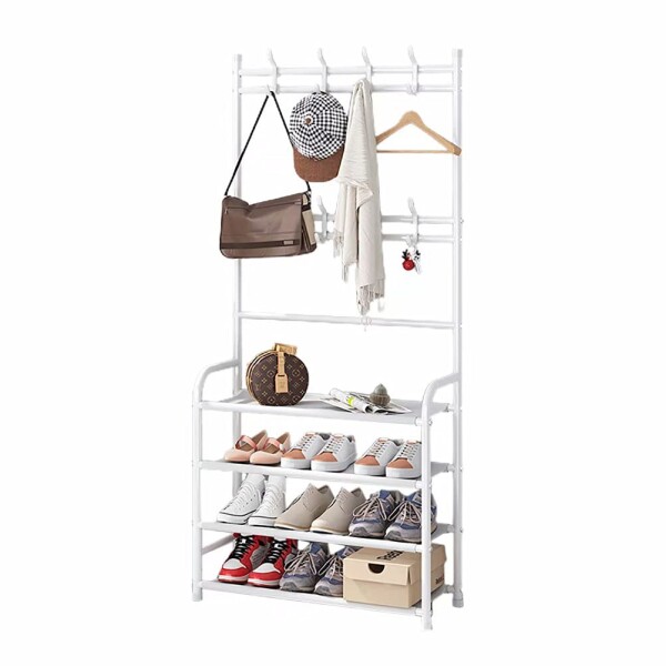 Zapatero Organizador Estante De 4 Niveles Con Perchero Color Variante Blanco