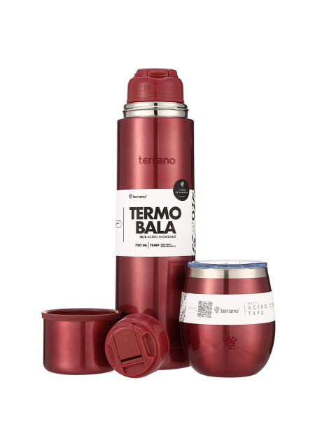 Kit Acero Bala Metalizado - 750mL + Mate Con Tapa Rojo
