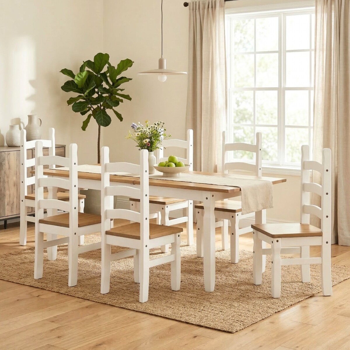 Juego de comedor Extensible 6 Sillas Mad Maciza 160 a 200 cm - Blanco 