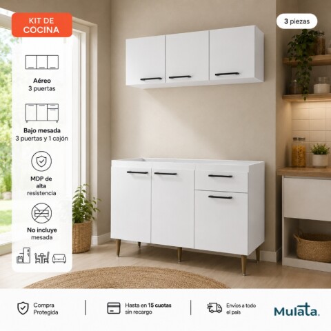 Bajo Mesada 3 Puerta 1 Cajón + Aereo 3 Puertas Blanco Bajo Mesada 3 Puerta 1 Cajón + Aereo 3 Puertas Blanco