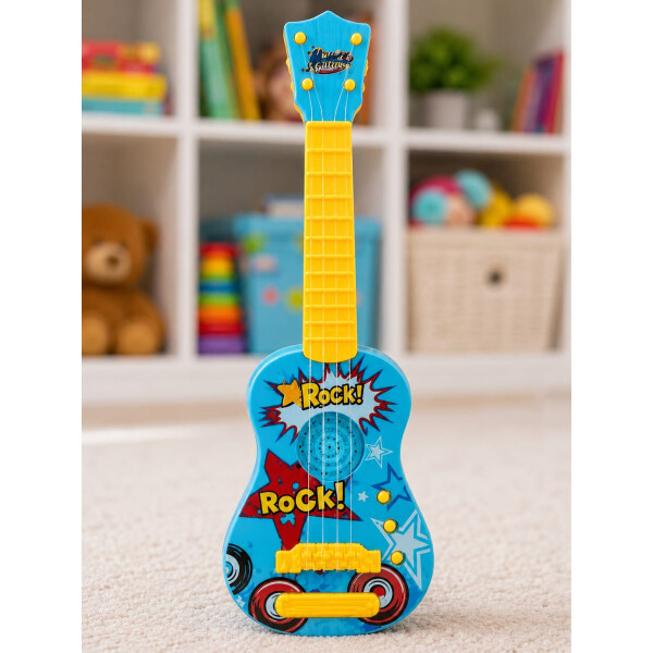 Guitarra con micrófono, luces y melodías Azul
