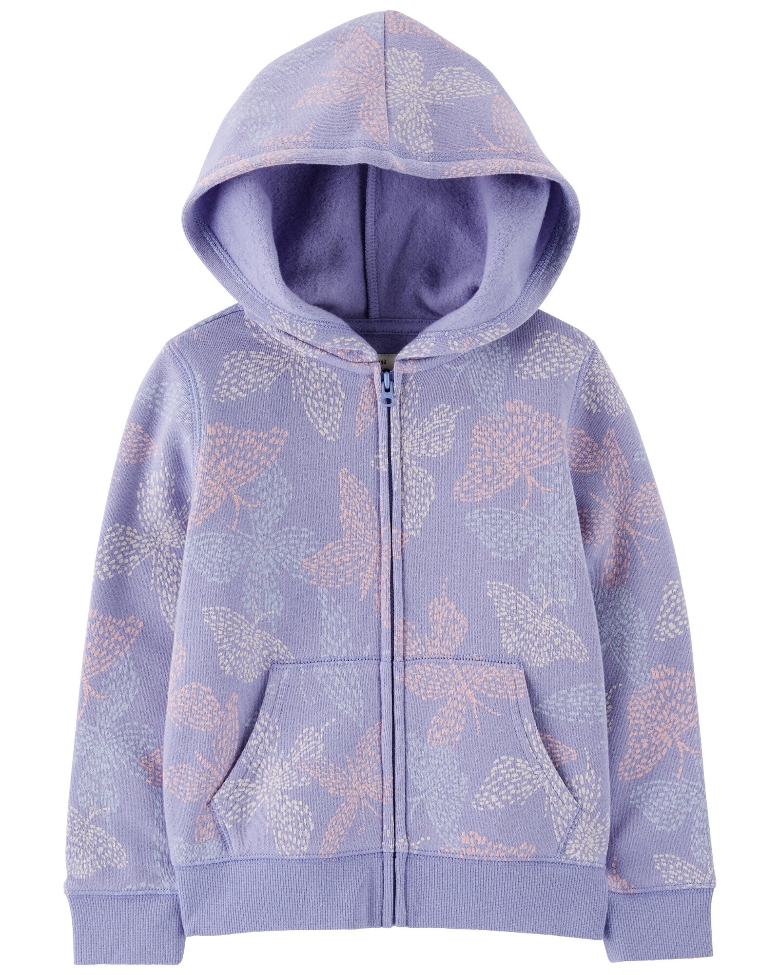 Campera de algodón con felpa, lila, diseño mariposas Sin color