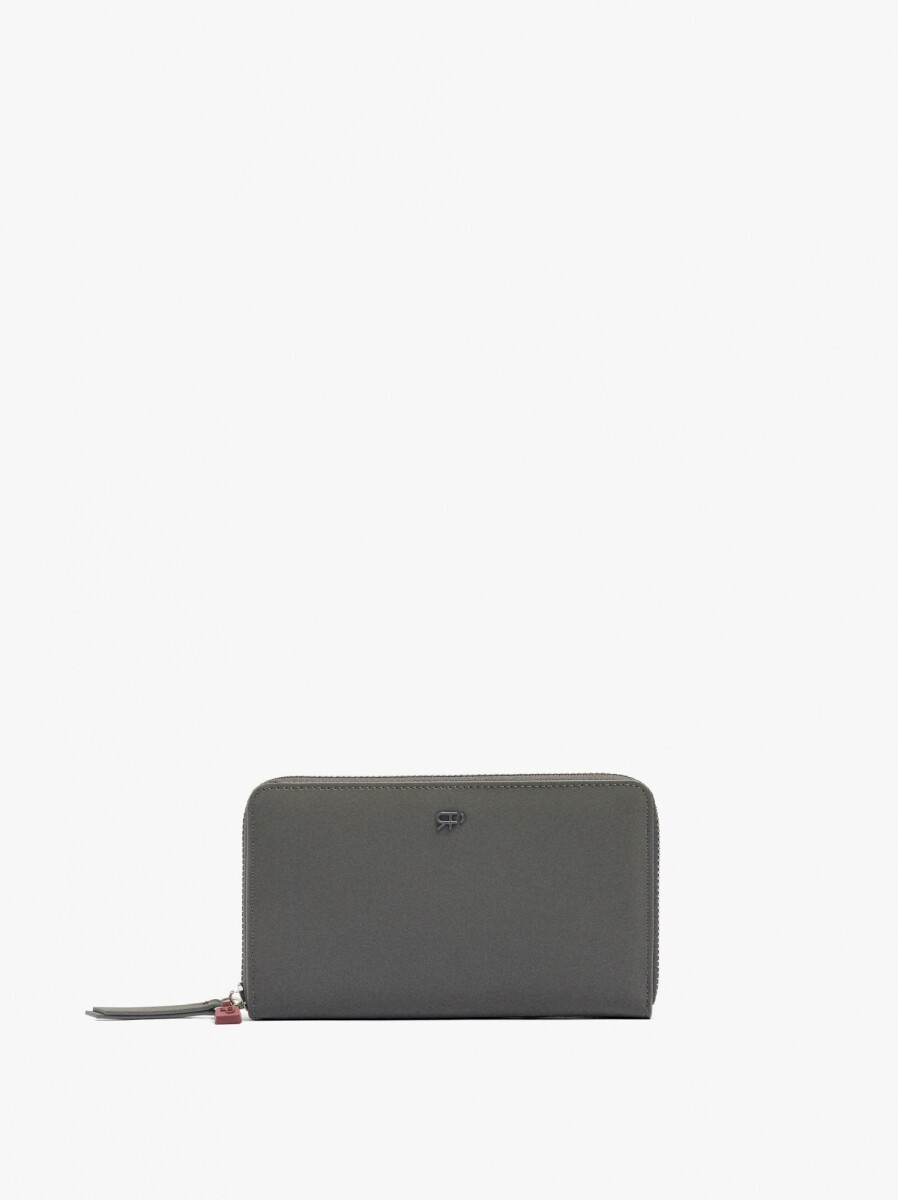 Cartera Textura Suave Con Cierre De Cremallera - gris 