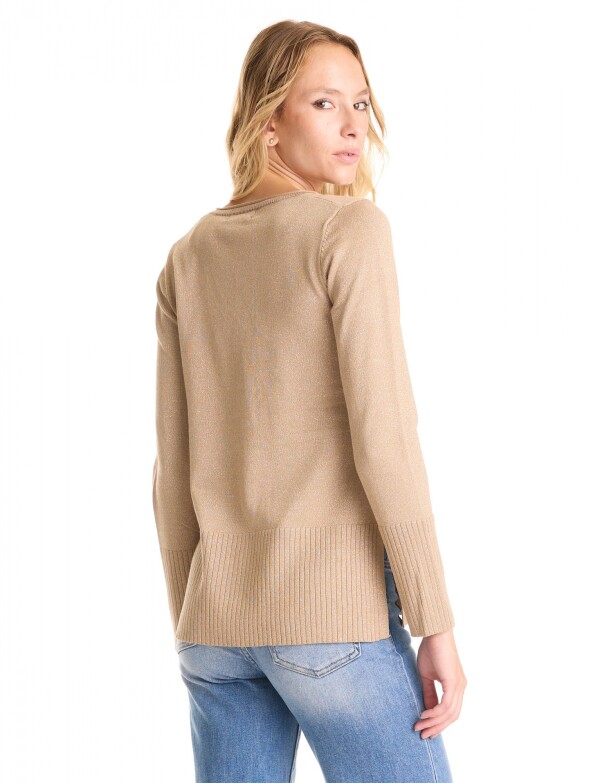 Buzo Esc V Lurex BEIGE OSCURO