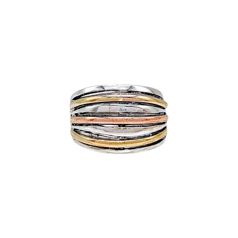 Anillo doble oro- Plata y Oro-Sin piedra-AN5945 sinpiedra