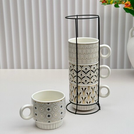 Juego De 4 Tazas Cerámica Apilables Base Metálica 250 ml. Juego De 4 Tazas Cerámica Apilables Base Metálica 250 ml.