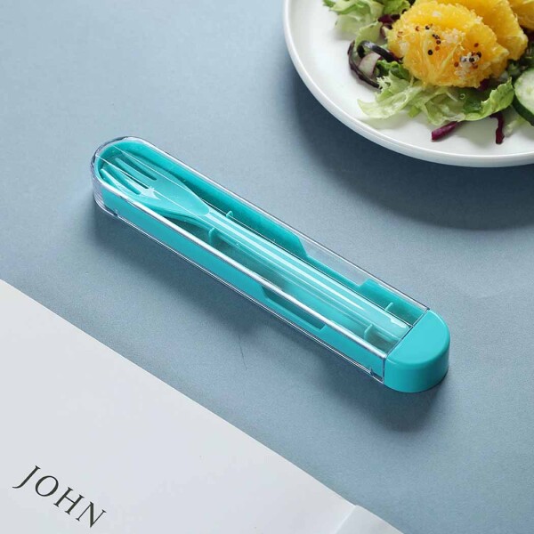 Cubierto liso con estuche celeste
