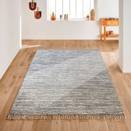 Alfombra Grande Estilo Jaspeada Flecos Natural Y Navy Natural/navy