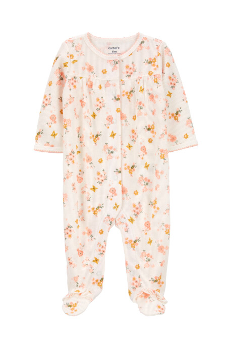 Pijama una pieza de algodón térmico con pie, diseño floral Pijama una pieza de algodón térmico con pie, diseño floral