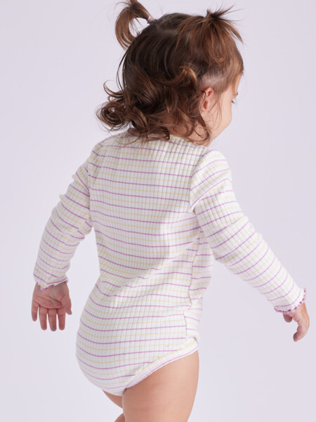 Body manga larga en rib rayas Peonia