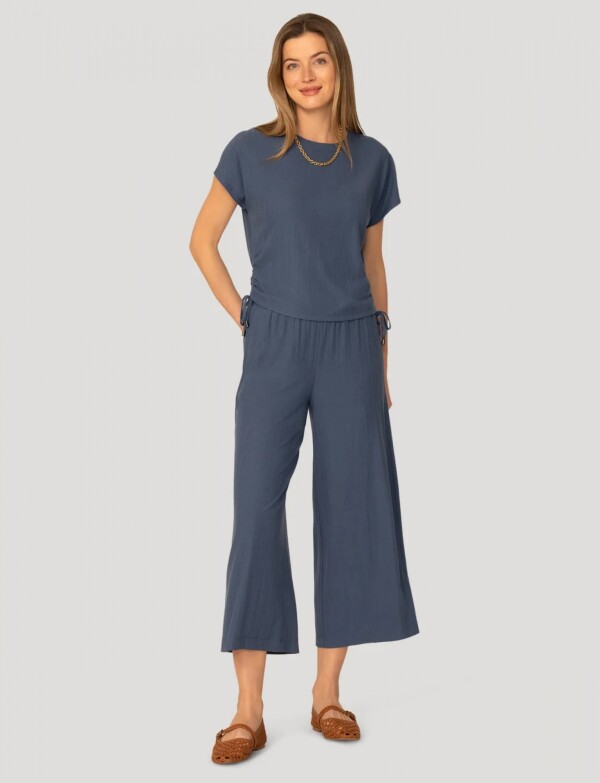 Conjunto Pantalon & Remera En Algodón Acanalado GRIS AZULADO