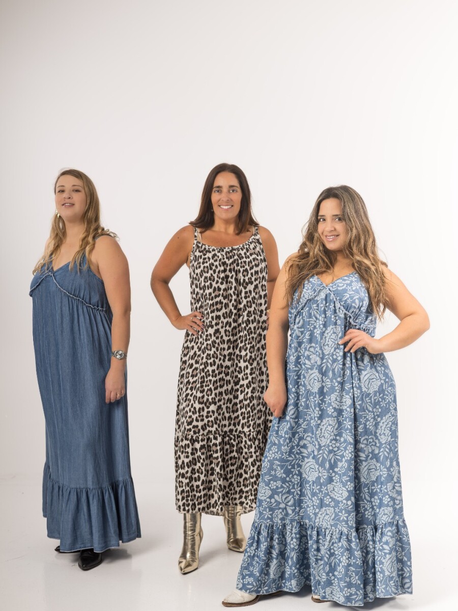 Vestido solera jean tencel liso Azul oscuro