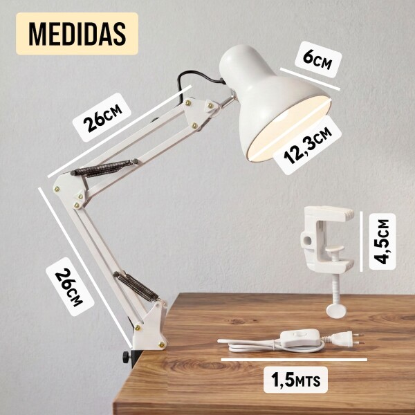Lampara de escritorio mesa velador articulada arquitecto con morsa pinza IMBACK Color Blanco Lampara de escritorio mesa velador articulada arquitecto con morsa pinza IMBACK Color Blanco