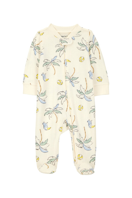 Pijama una pieza de algodón acanalado, con pie, diseño palmeras Sin color