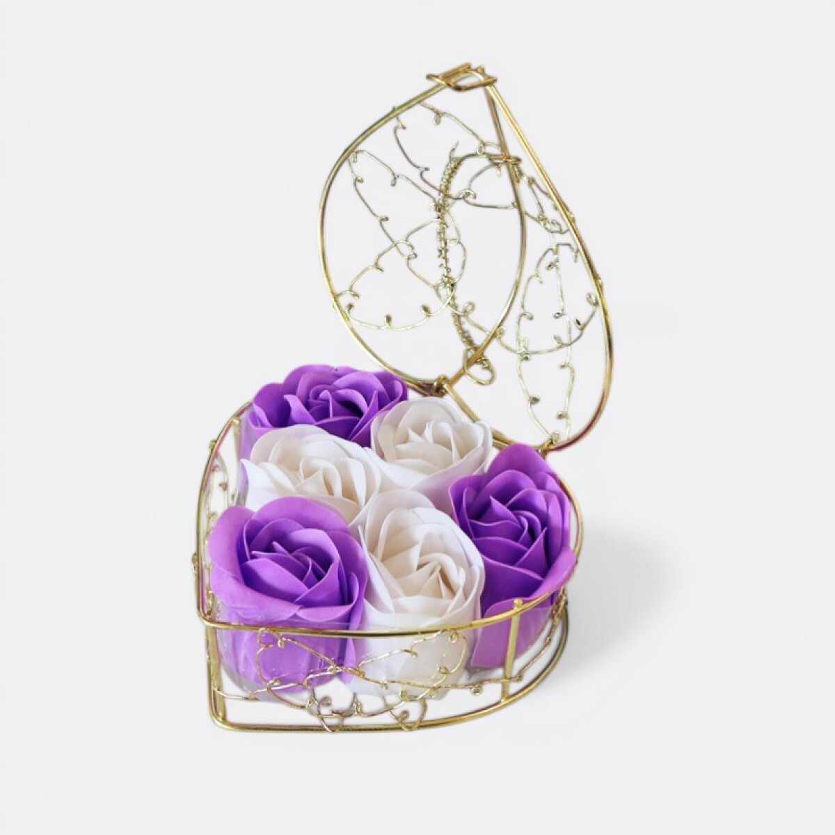 Set Arreglo De Jabones X6 - Caja Corazón - Lila Blanco 