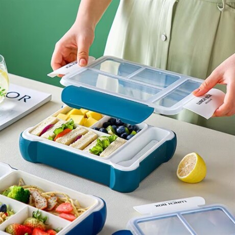 Vianda lunchera con 4 divisiones Azul