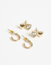 Aros Sets Metal Set De Aros Corazón Bañado En Oro - Dorado