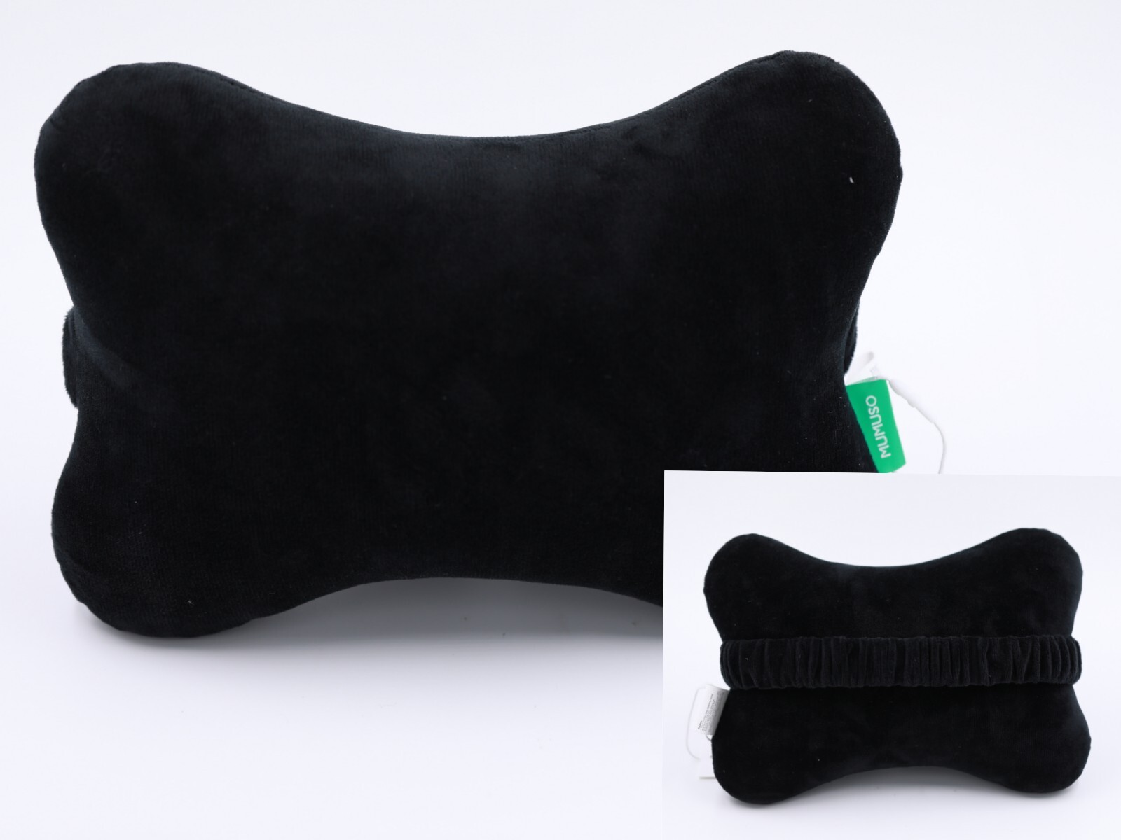 ALMOHADA PARA EL CUELLO EN FORMA DE HUESO (SUPERFICIE TERCIOPELO/NEGRO) 