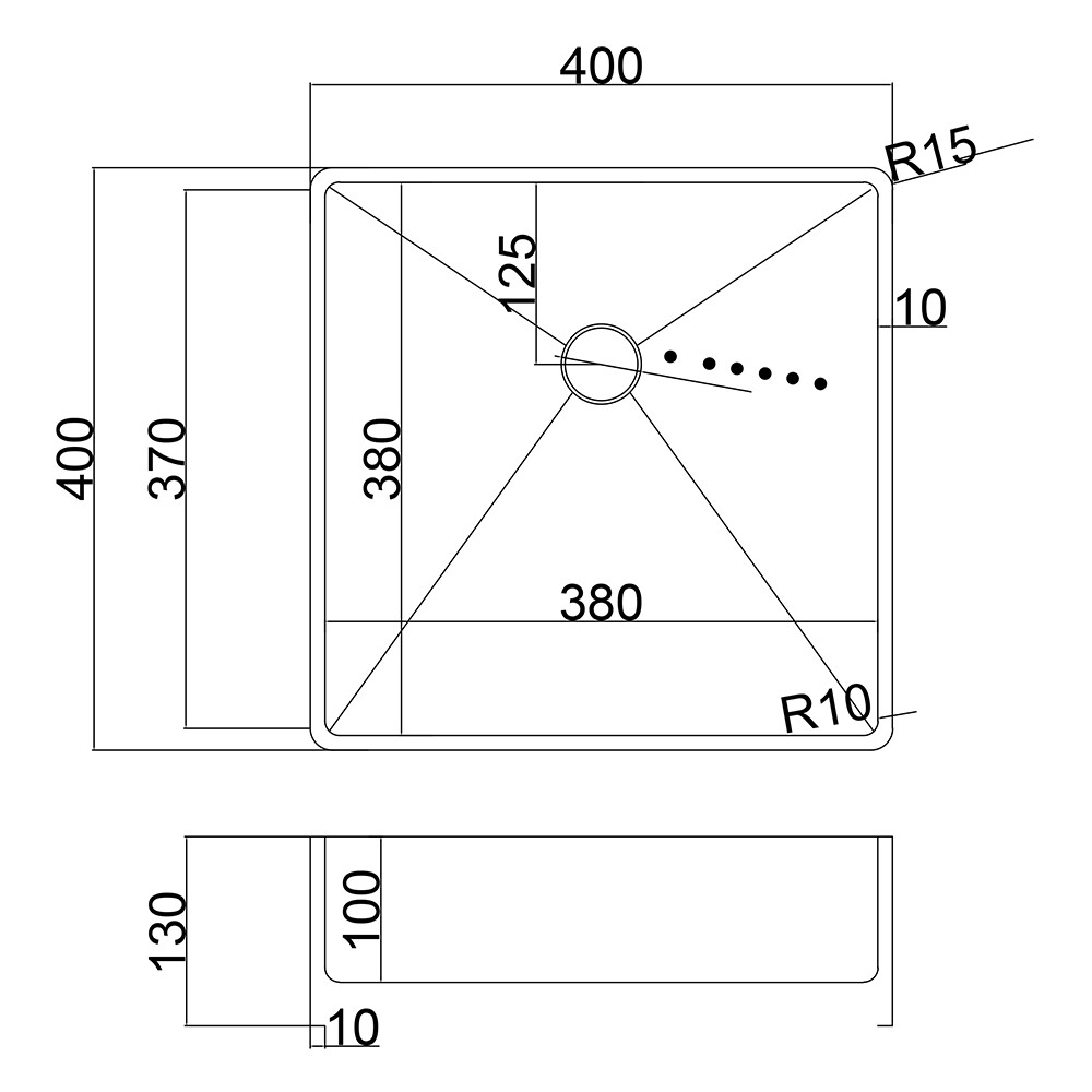 PILETA SIMPLE ACERO INOXIDABLE CUADRADA COLOR NEGRO 304 Pileta Simple Acero Inoxidable Cuadrada Color Negro 304