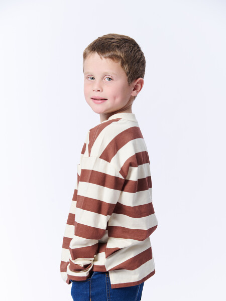 Remera Manga larga Rayado Marron Y Crudo