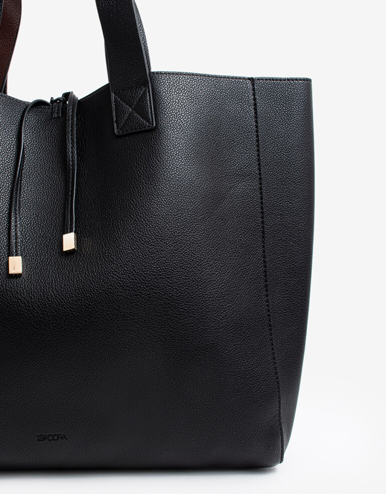 Shopper Shopper Reversible Con Doble Asa De Mano Y Hombro. - Negro