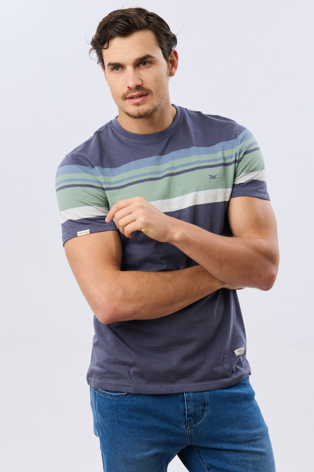 REMERA RAYADA DE ALGODÓN Azul