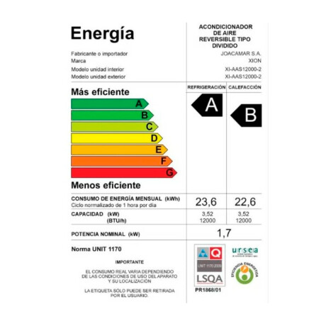 Aire Acondicionado 12000 BTU ON/OFF Xion XI-AAS12000-2 Aire Acondicionado 12000 BTU ON/OFF Xion XI-AAS12000-2