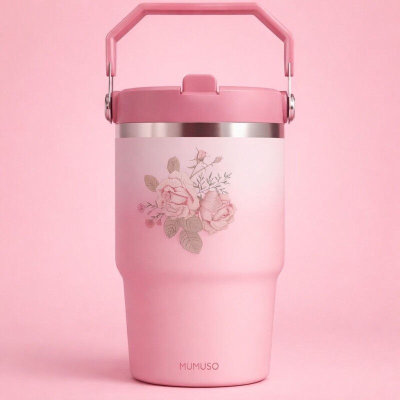 VASO TÉRMICO FLORAL PORTÁTIL (600 ML / ROSA) VASO TÉRMICO FLORAL PORTÁTIL (600 ML / ROSA)