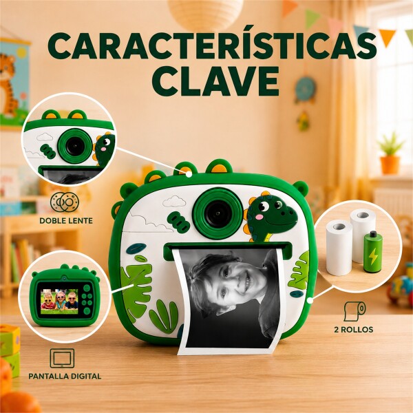 Cámara Infantil Instantánea Gatito con Doble Lente y Selfie VERDE