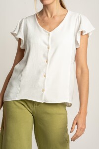 Blusa Escote V Nacar