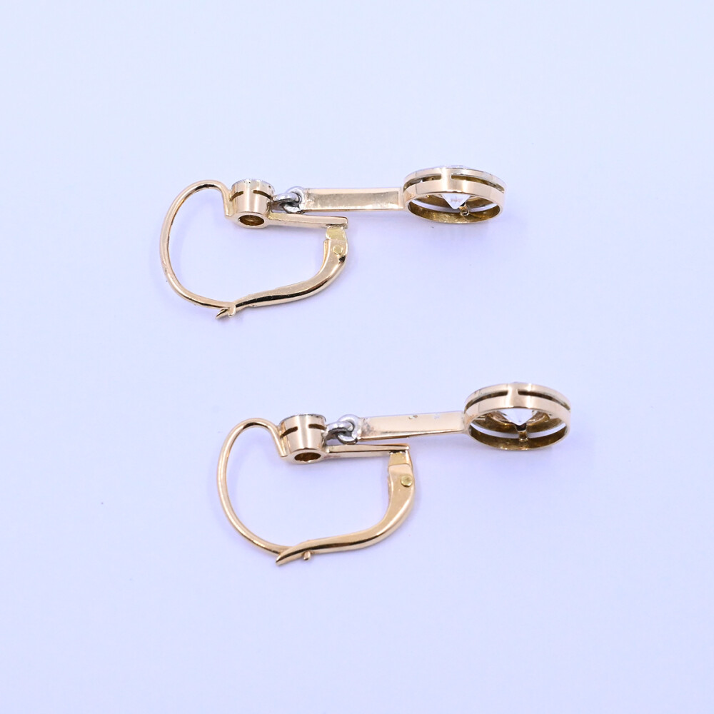 Caravanas antiguas oro 18k 2 tonos con brillantes. Caravanas antiguas oro 18k 2 tonos con brillantes.
