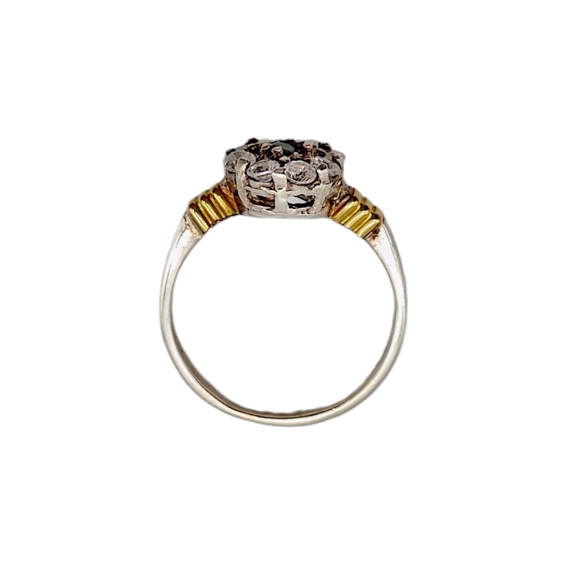 Anillo Flor-Plata y Oro-Piedra Onix y Zirconia-AN5177 conpiedra