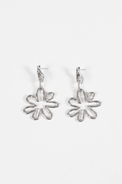 Caravanas flor texture plateado
