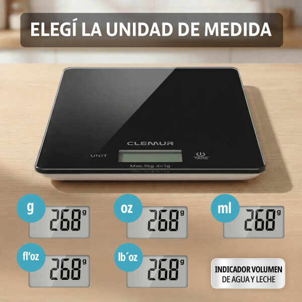 Balanza Digital de Cocina IMBACK con Precisión 1g a 5kg, Acero Inoxidable Color Negro Balanza Digital de Cocina IMBACK con Precisión 1g a 5kg, Acero Inoxidable Color Negro