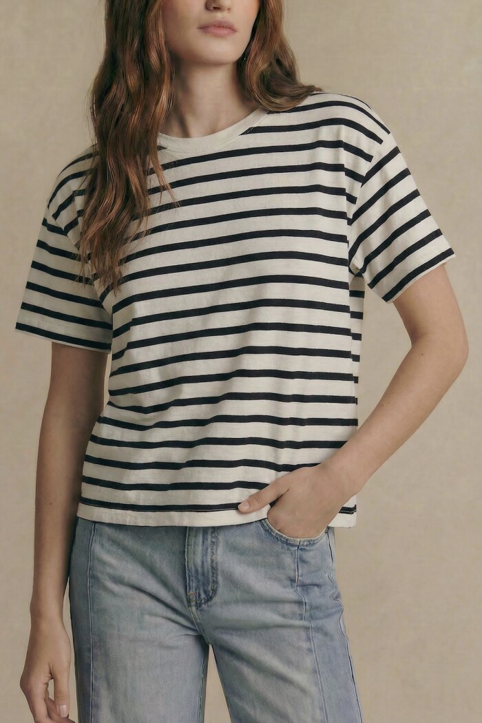 Remera Rayada Algodon Lavado Negro