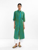 Vestido Camisero A Rayas Mezcla De Lino azul