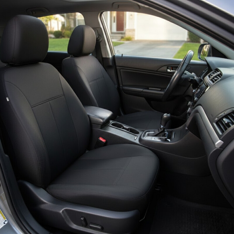Juego de cubre asiento para autos en cuero ecológico NEGRO