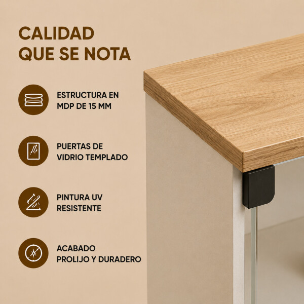 Cristalero ComboHome Rattan Estantes 2 Puertas 180cm Calidad Blanco 1