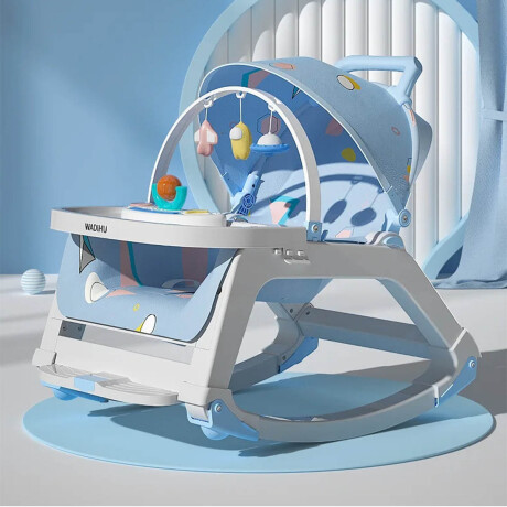 Silla 5 en 1 Bebé Mecedora Ruedas Comedor Sonido Interactivo Celeste