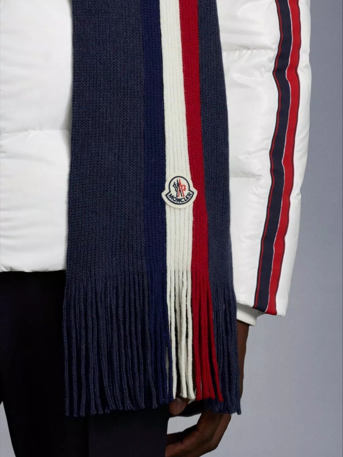 Moncler -Bufanda de lana tricolor, Moncler Azul