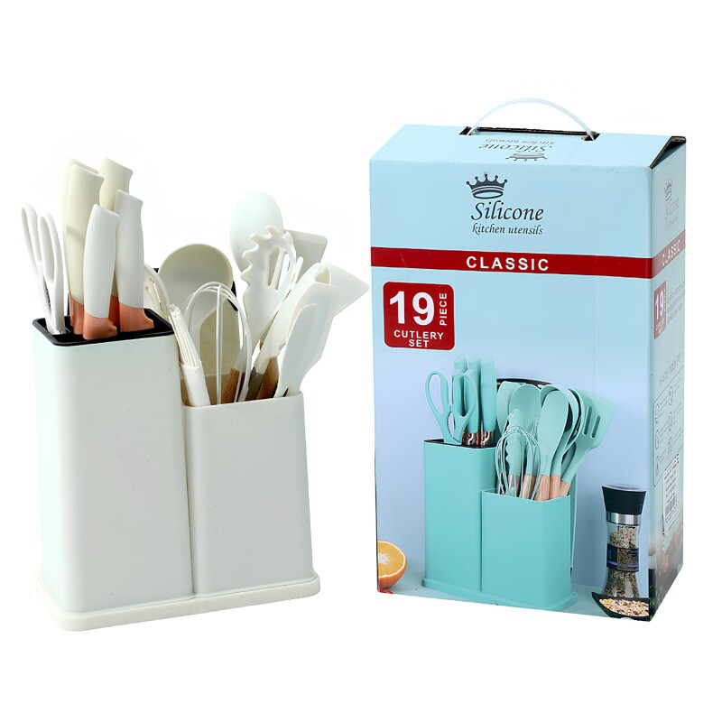 Set x 19 Utensilios de cocina en silicona libre de BPA Beige