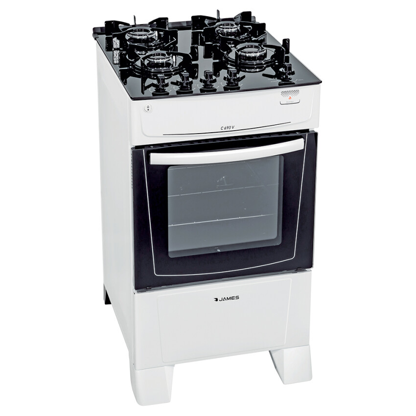 Cocina James 4H C-690 V blanca con mesada de vidrio negro Cocina James 4H C-690 V blanca con mesada de vidrio negro