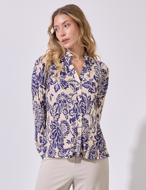 Blusa Plisada Print MULTI/AZUL