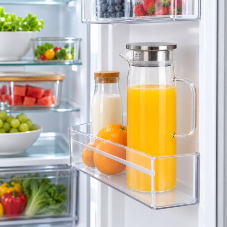 Jarra de Vidrio 1,3L Tapa Acero Inoxidable Bebidas Frias Transparente