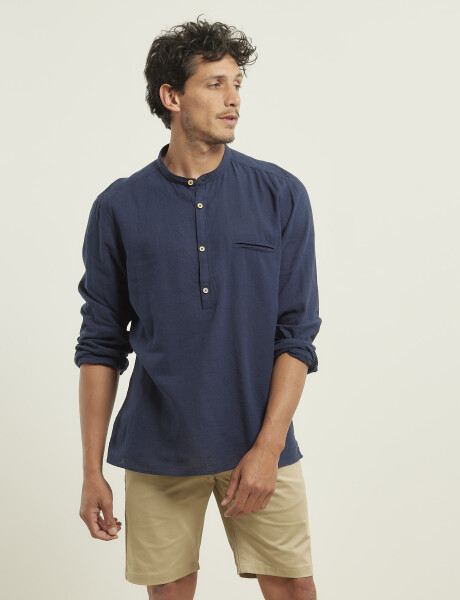 012105 CAMISA HARRINGTON LABEL DE LINO Azul