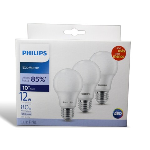 LAMPARA ECOHOME LED BULBO 12W E27 6500KHV PACK 3 LAMPARA ECOHOME LED BULBO 12W E27 6500KHV PACK 3